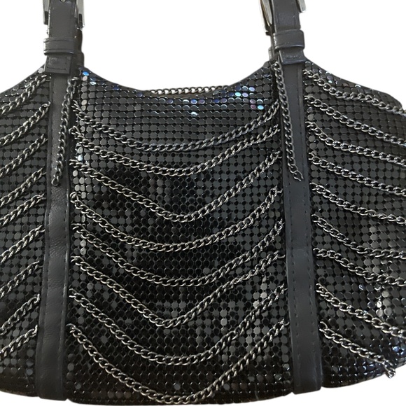 WHITING & DAVIS Chainmail Black Leather, Mesh, & Chain Mini Handbag Evening Bag - Picture 5 of 14